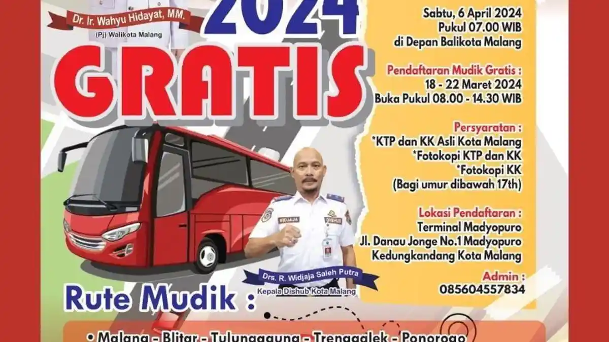 Pendaftaran Mudik Gratis 2024 Dishub Kota Malang, 2 Syarat ini Harus Dibawa, ini 9 Jalur Mudiknya