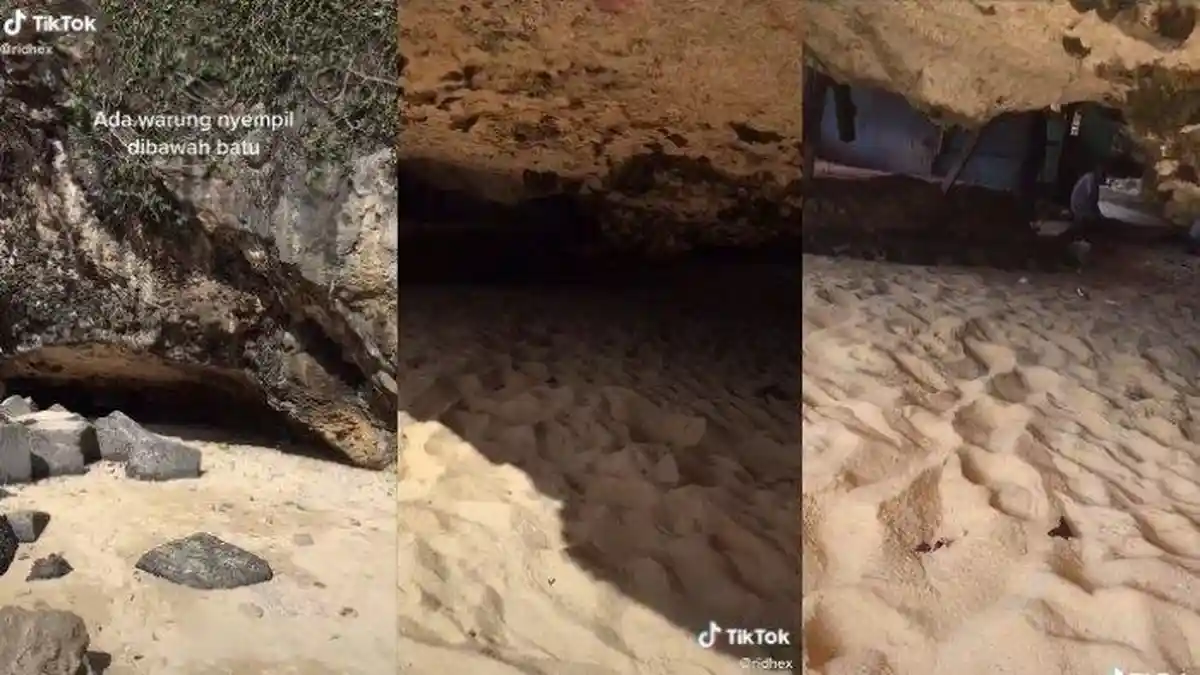 Viral Warung di Bawah Batu Karang di Pinggir Pantai, Pengunjung Harus Merangkak, Fakta Sebenarnya