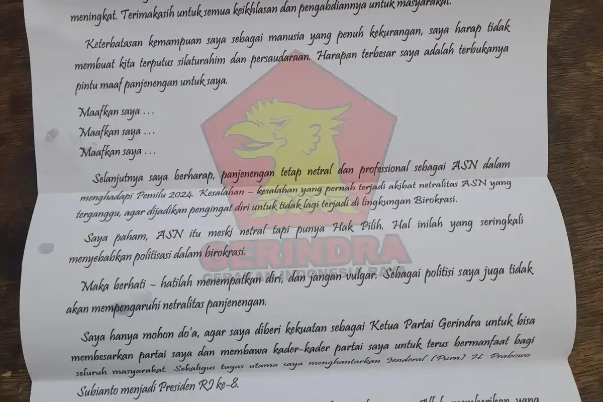Beredar Surat Imbauan Netralitas ASN Berlogo Partai Gerindra di Lingkungan Pemkab Lumajang