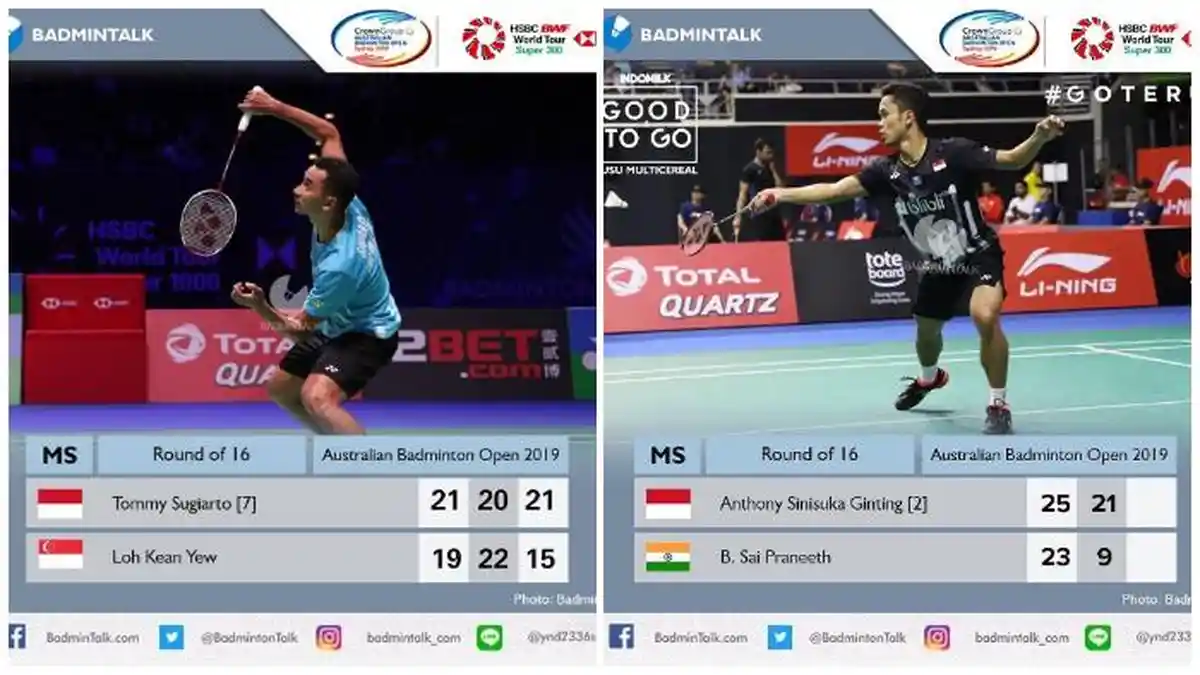 Jadwal Australian Open 2019 Perempat Final, Jumat 7 Juni: Tommy Sugiarto vs Anthony Sinisuka Ginting