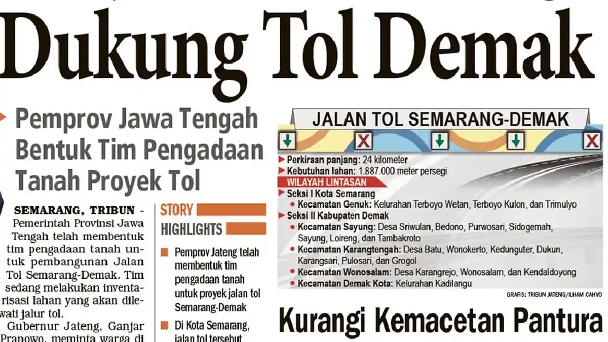 Pemkot Diminta Ajukan Usulan Revisi Perda RTRW Sebelum Tol Semarang-Demak Dibangun