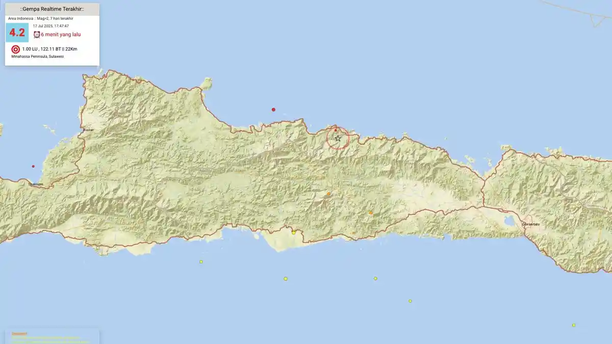 BREAKING NEWS: Gempa Magnitudo 4,2 Guncang Barat Laut Boalemo Gorontalo, Warga Diimbau Waspada