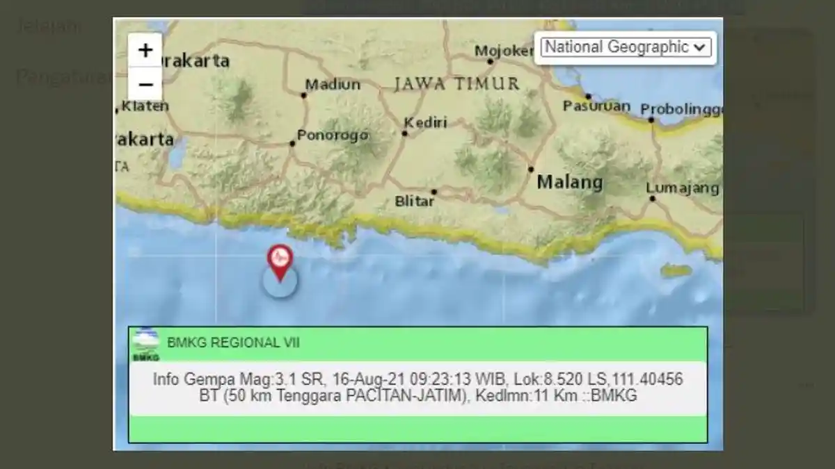 Gempa Melanda Pacitan Jawa Timur Menjelang Siang Ini, Berpusat di Kedalaman 11 Km