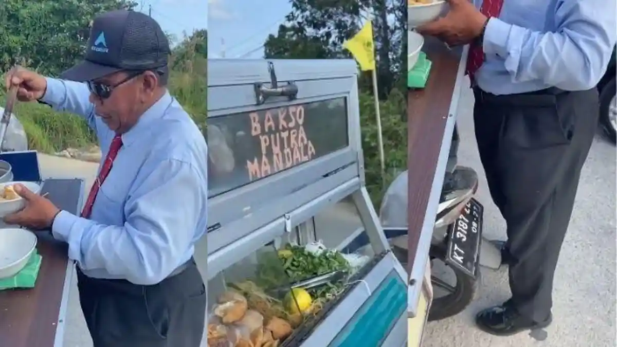 VIRAL Penjual Bakso Necis, Jualan Keliling Pakai Dasi Bak Pejabat, Pakle Broto Makin Terkenal