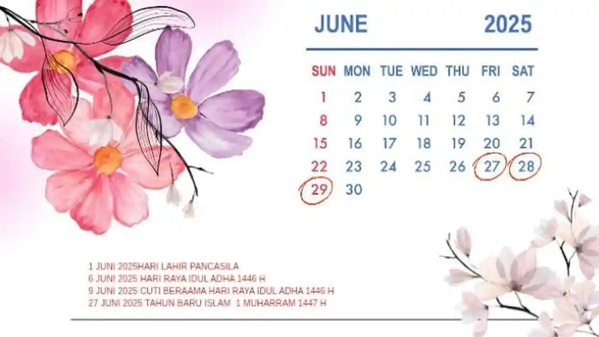 Kalender Juni 2025: Long Weekend Jumat, Sabtu, Minggu, Cek Tanggal Merahnya, Libur Malam 1 Suro?