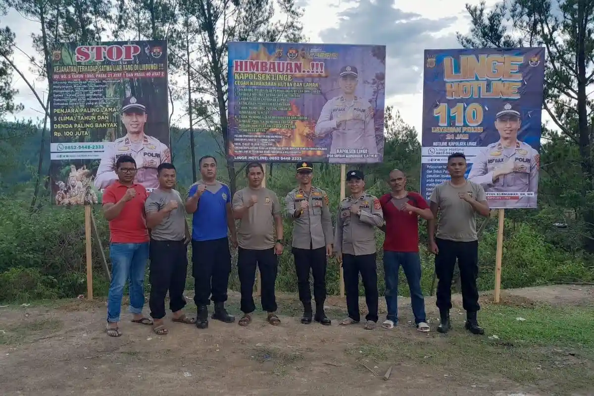 Sosialisasi Karhutla dan Perlindungan Satwa, Kapolsek Linge Pasang Baliho 13 Titik di Aceh Tengah