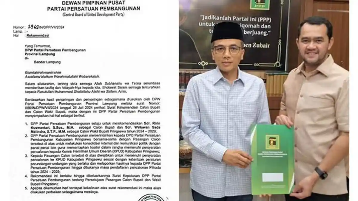 PPP Beri Rekomendasi Ririn Kuswantari dan Wiriawan Pilkada Pringsewu