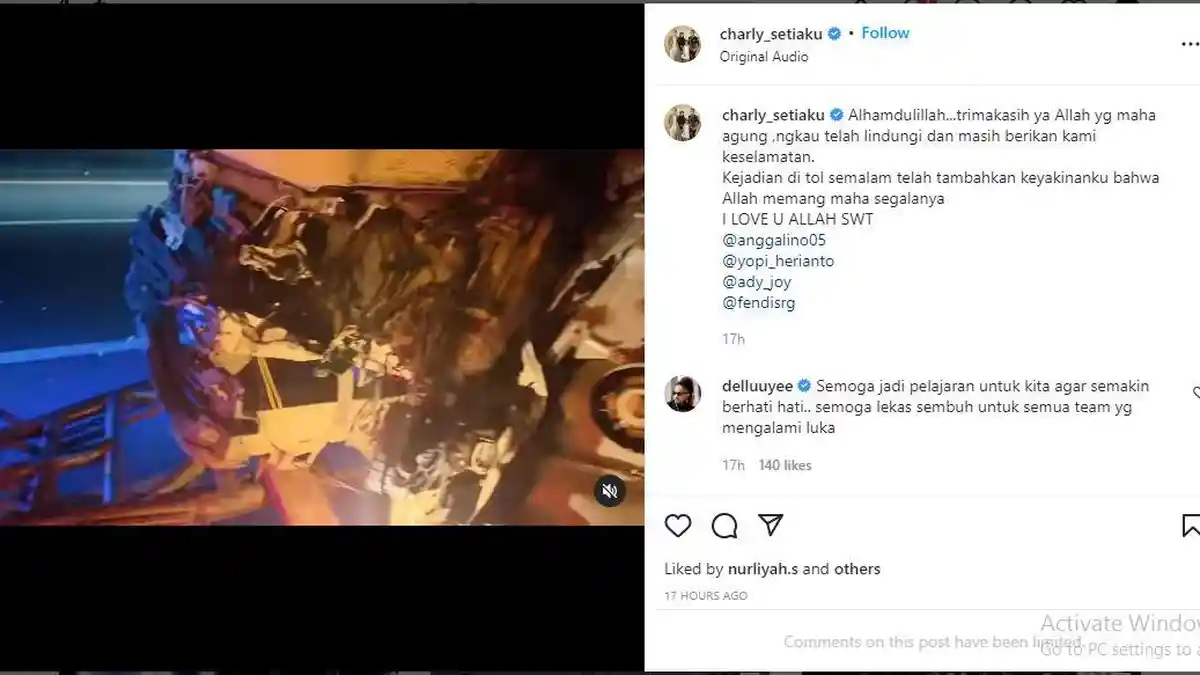 Charly Van Houten dan Keempat Krunya Kecelakaan di Tol, Satu Anggota Luka-luka