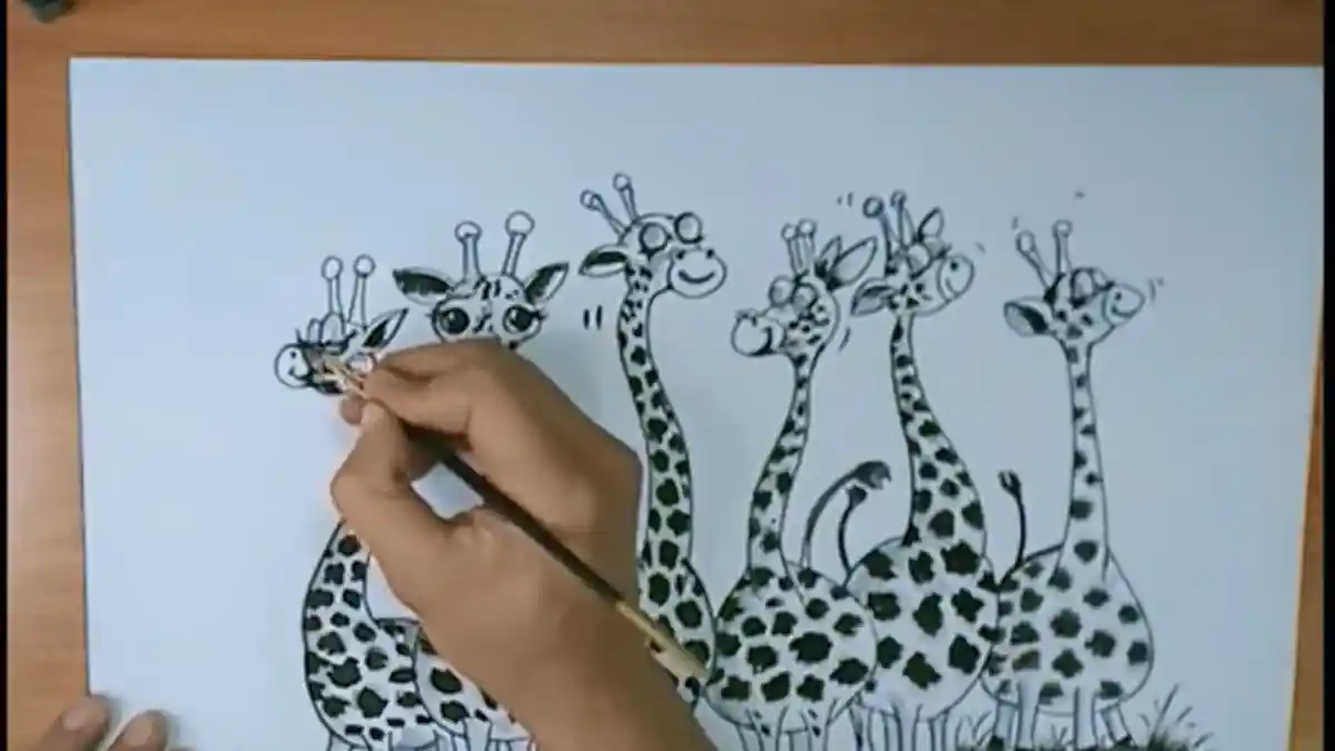 Tutorial Gambar Jerapah, Si Leher Panjang Ada 6 Ekor dan Tampak Lucu-Lucu