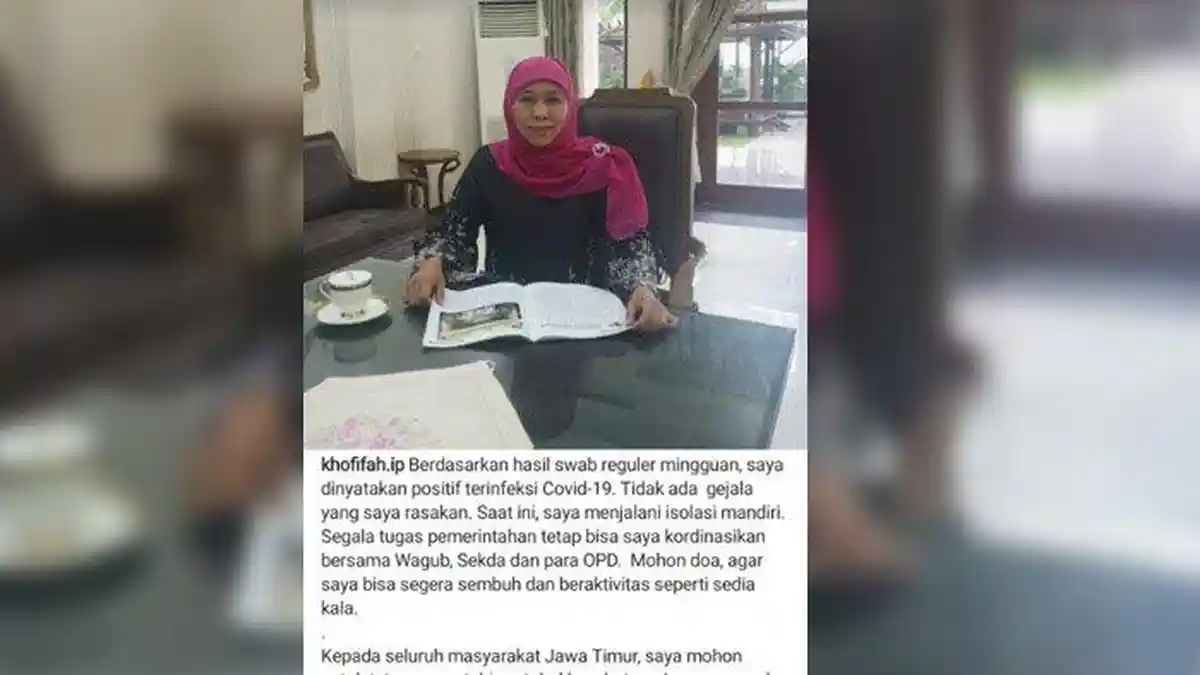 Gubernur Jatim Khofifah Indar Parawansa Umumkan Dirinya Positif Covid-19, Ini Pesannya ke Masyarakat