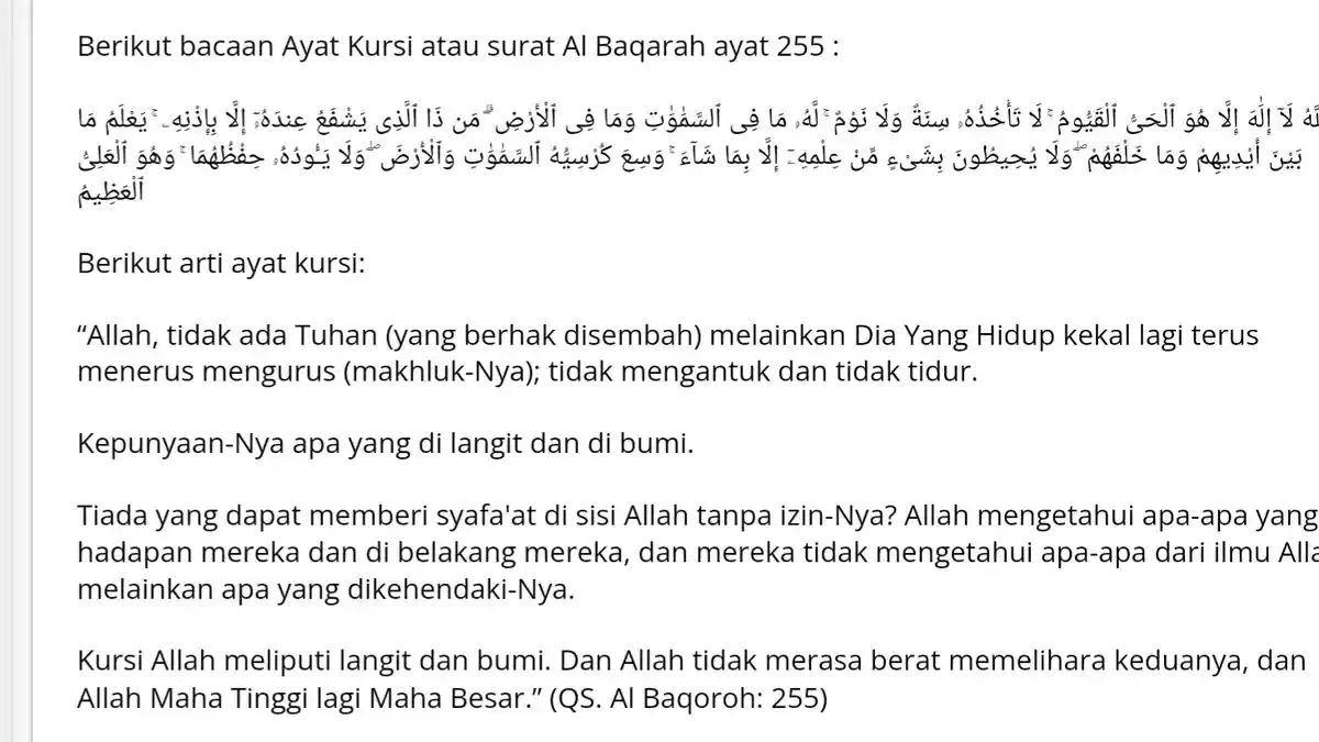 Bacaan Ayat Kursi dan Artinya, Kursi Allah Meliputi Langit dan Bumi
