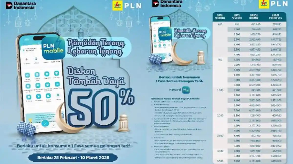 Terakhir Hari Ini, Manfaatkan Promo Ramadhan 50 Persen Tambah Daya Listrik via PLN Mobile