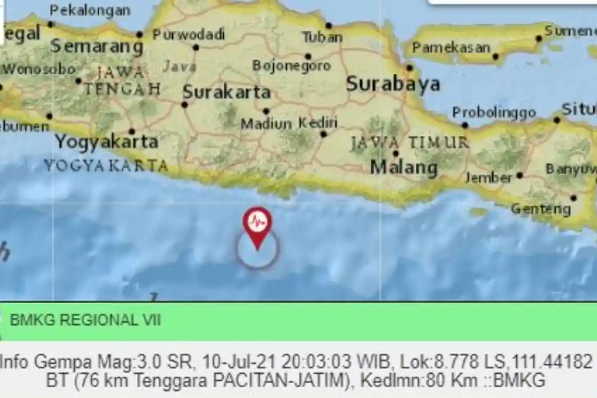 Gempa Malam Ini Sabtu (10/7/2021), Jawa Timur Kembali Diguncang, Ini Titik dan Magnitudonya