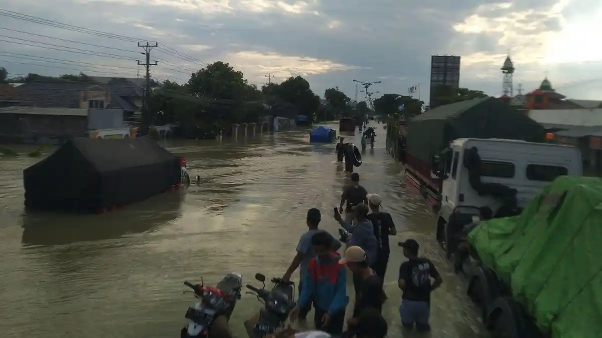 Ketinggian Genangan Capai 1,5 Meter, Jalur Pantura Kudus-Demak Lumpuh Total Terendam Banjir