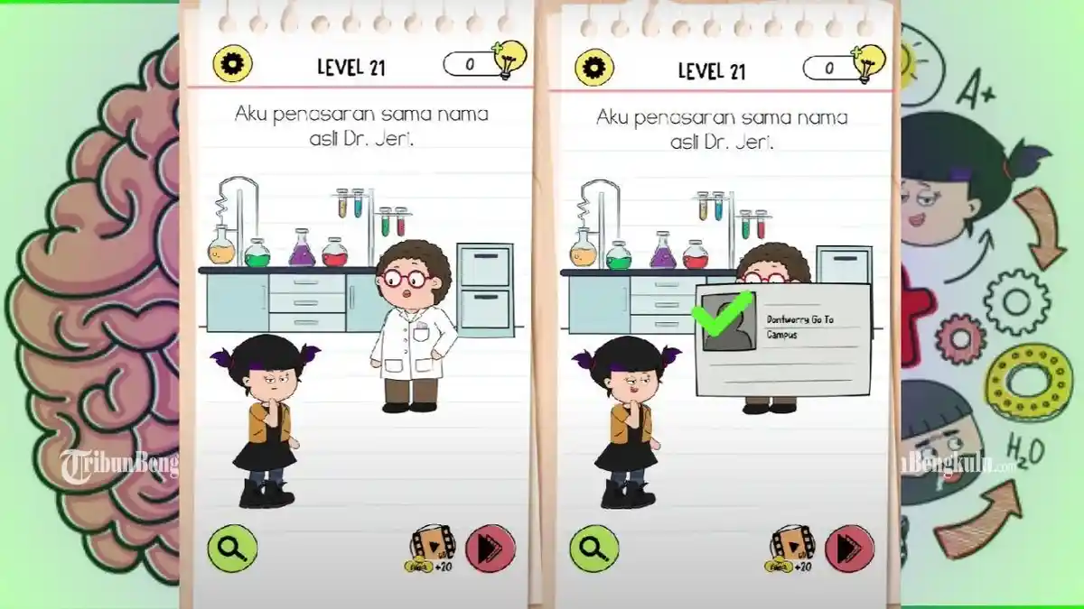 Aku Penasaran Nama Asli Dr Jeri! Kunci Jawaban Game Brain Test 4: Sobat Rumit Level 21