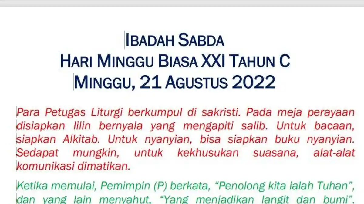 Bacaan Injil dan Ibadah Sabda Minggu 21 Agustus 2022 Gereja Katolik di Flores