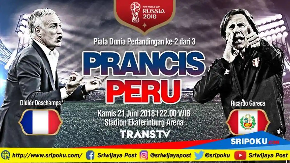 Piala Dunia 2018, Jadwal Siaran Langsung dan Prediksi Pertandingan Perancis vs Peru