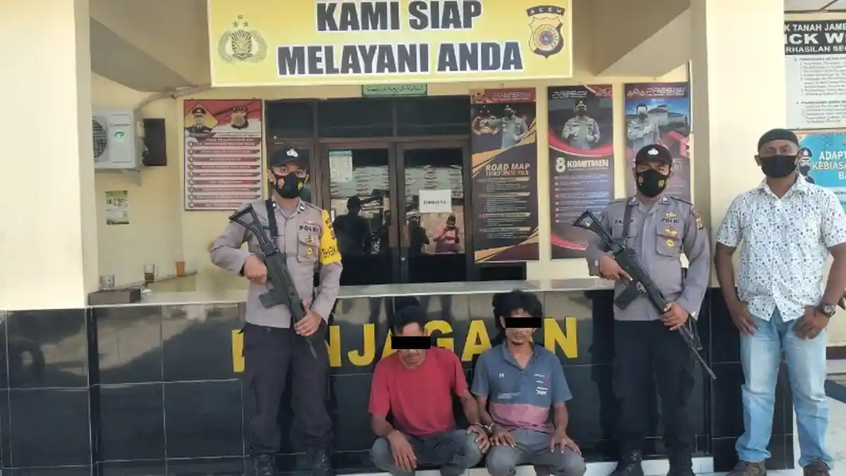 Dua Pria yang Begal Perempuan Diringkus Polsek Tanah Jambo Aye Aceh Utara tanpa Perlawanan 