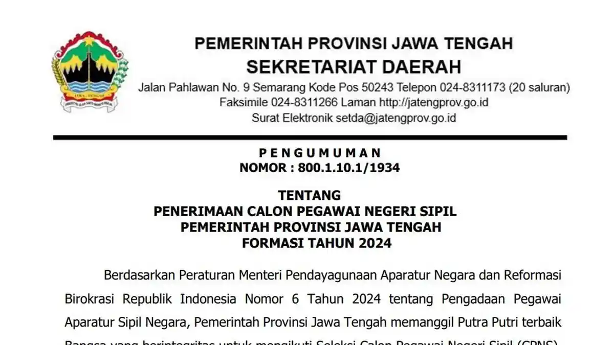 Seleksi CPNS Pemprov Jateng 2024, Ada 264 Formasi Khusus Tenaga Kesehatan dan 2 Teknis
