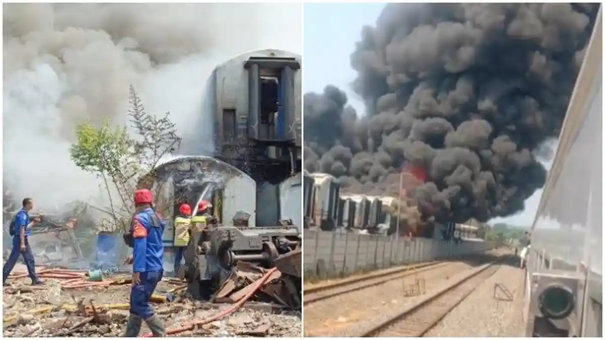 Kuburan Gerbong Kereta di Purwakarta Terbakar, 9 Kereta Bekas Dilalap Api, Diduga dari Las