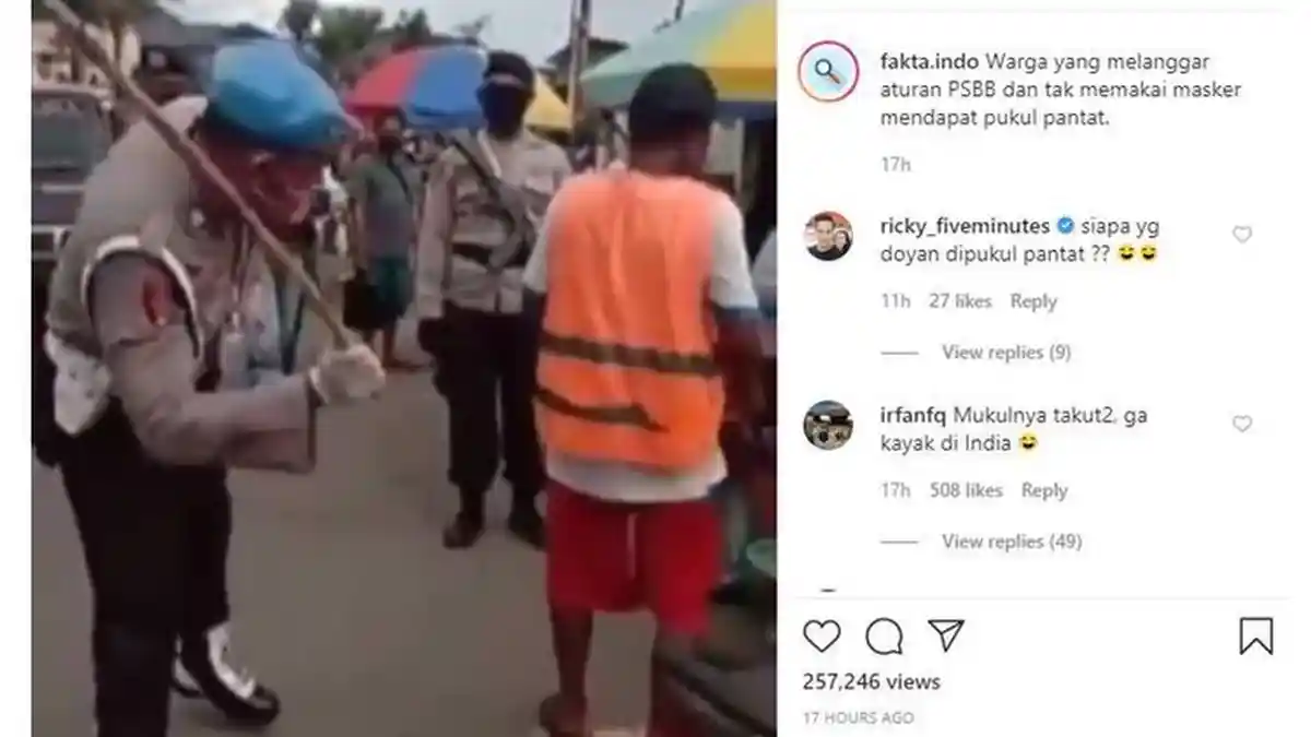 VIRAL Video Anggota Polisi Pukul Pantat Warga dengan Rotan, Disebut Gegara Tak Pakai Masker