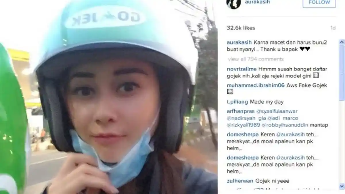 Asyiknya Tukang Go-Jek Ini, Bonceng Aura Kasih Pergi Manggung, Kena Macet