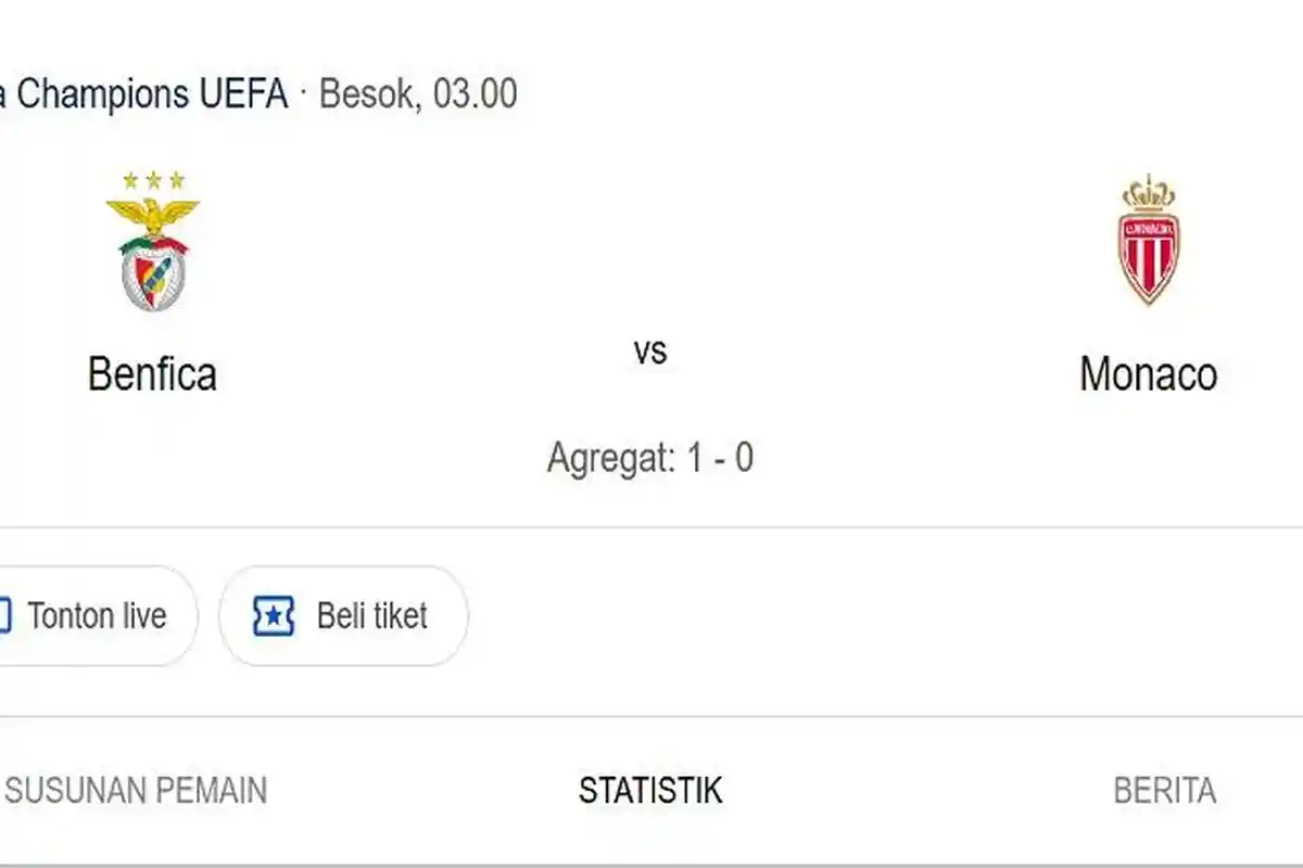 Prediksi Skor dan Line Up Benfica vs Monaco Dini Hari Nanti, Ajang Adu Tajam Pavlidis dan Biereth