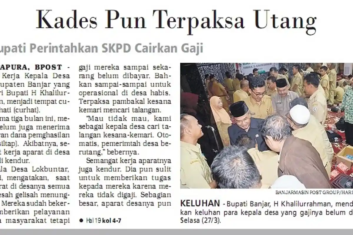 Waduh, Tiga Bulan Aparat Desa di Kabupaten Banjar Belum Terima Gaji, Kinerja Mereka Pun Jadi Begini