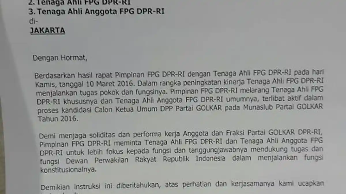 Fraksi Golkar Larang Tenaga Ahli Ikut Kampanye Calon Ketua Umum