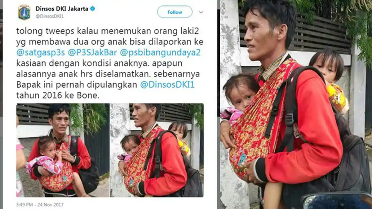 Dinsos DKI Jakarta Beberkan Fakta Mengejutkan Pria yang Gendong 2 Anak Pulang ke Bone