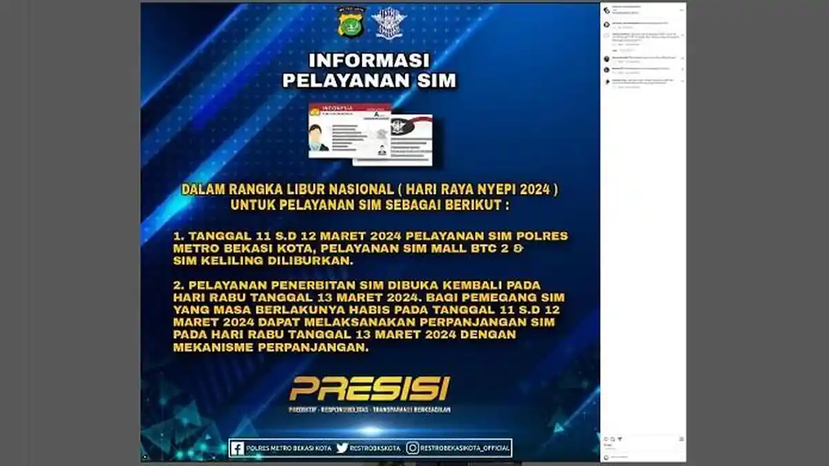 SIM Keliling Kota Bekasi, Senin 11 Maret 2024 Ini Tutup, Libur Nasional Hari Raya Nyepi