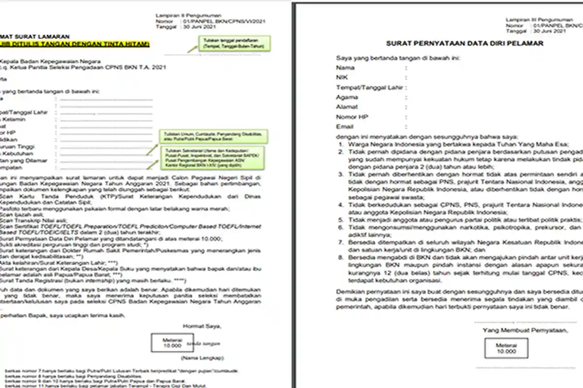 Contoh Surat Lamaran Kemenkumham CPNS 2021, Buka Link https://cpns.kemenkumham.go.id/