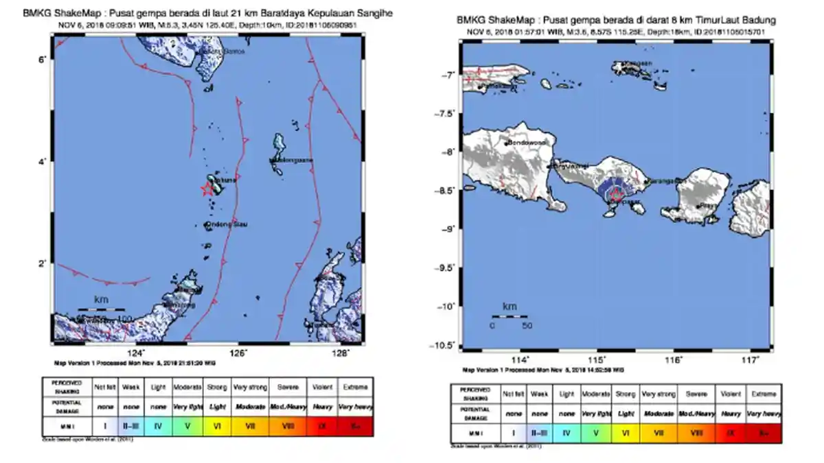 Gempa Hari Ini - 5 Kali Guncangan Dirasakan di Beberapa Wilayah Indonesia, Selasa, 6 November 2018