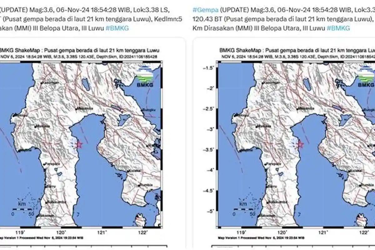 Gempa Barusan di Luwu Sulawesi Selatan 3.6 Magnitudo, Gempa Terasa hingga Belopa Utara