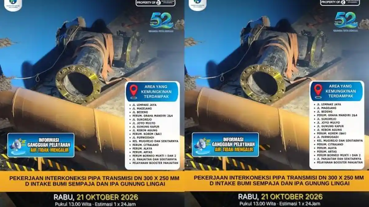 Daftar Wilayah Terdampak Penghentian Layanan Air PDAM Samarinda Hari Ini