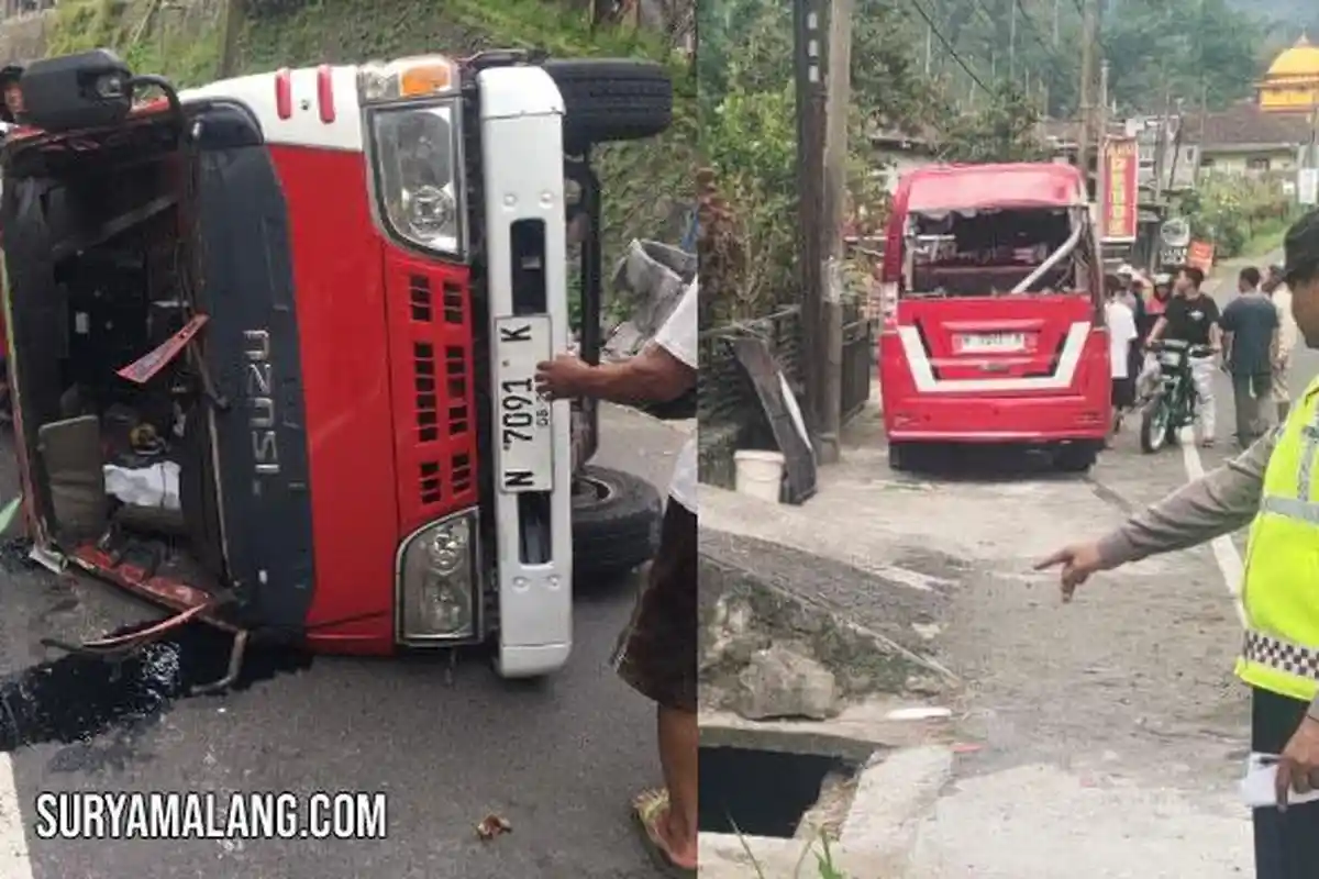 4 Orang Terluka Akibat Minibus Terguling di Ngantang, Pengemudi Lepas Kendali