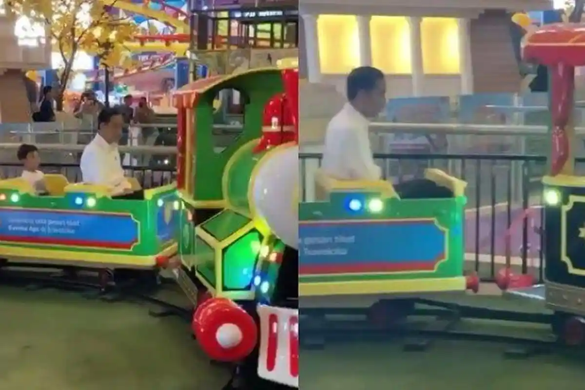 LANGKA, Lihat Aksi Lucu Jokowi Temani Jan Ethes Naik Kereta Mainan, 'Mbah Owi Jangan Ngantuk Ya'