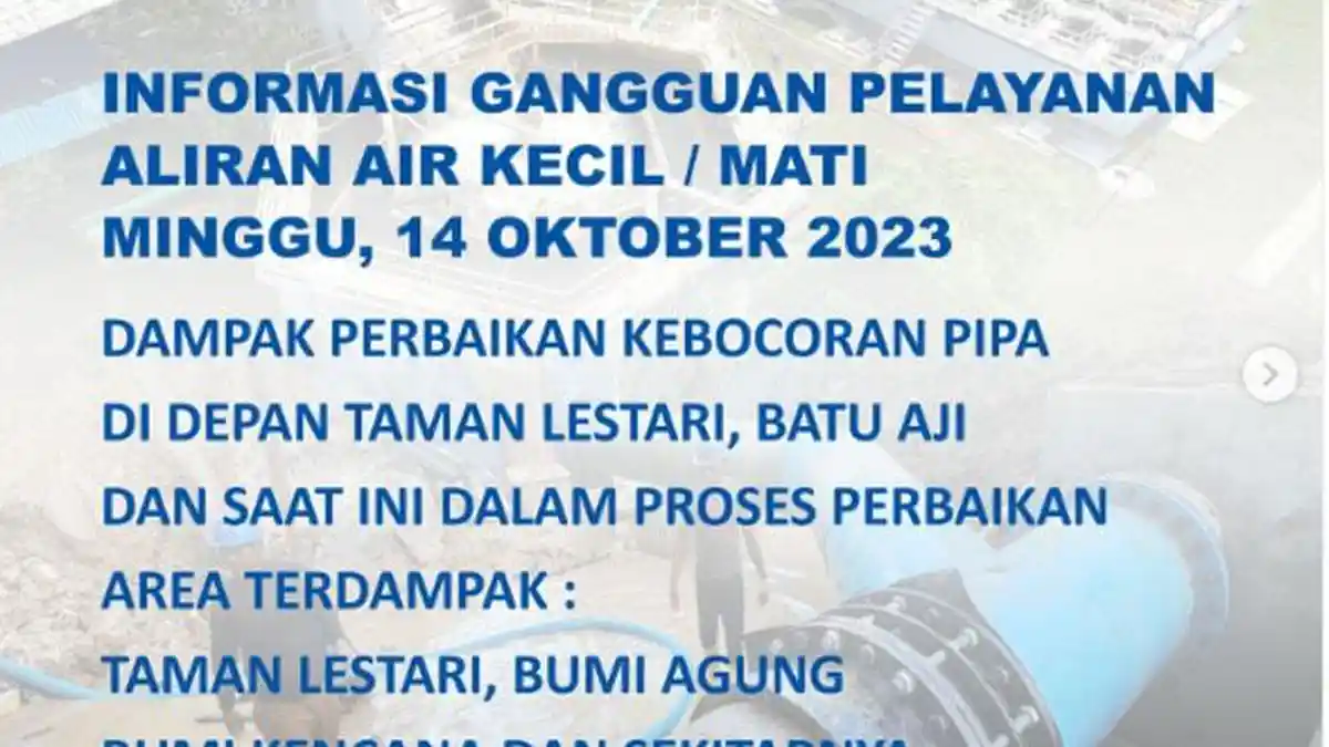 Info Mati Air di Batam Hari Ini Sasar Kecamatan Batuaji