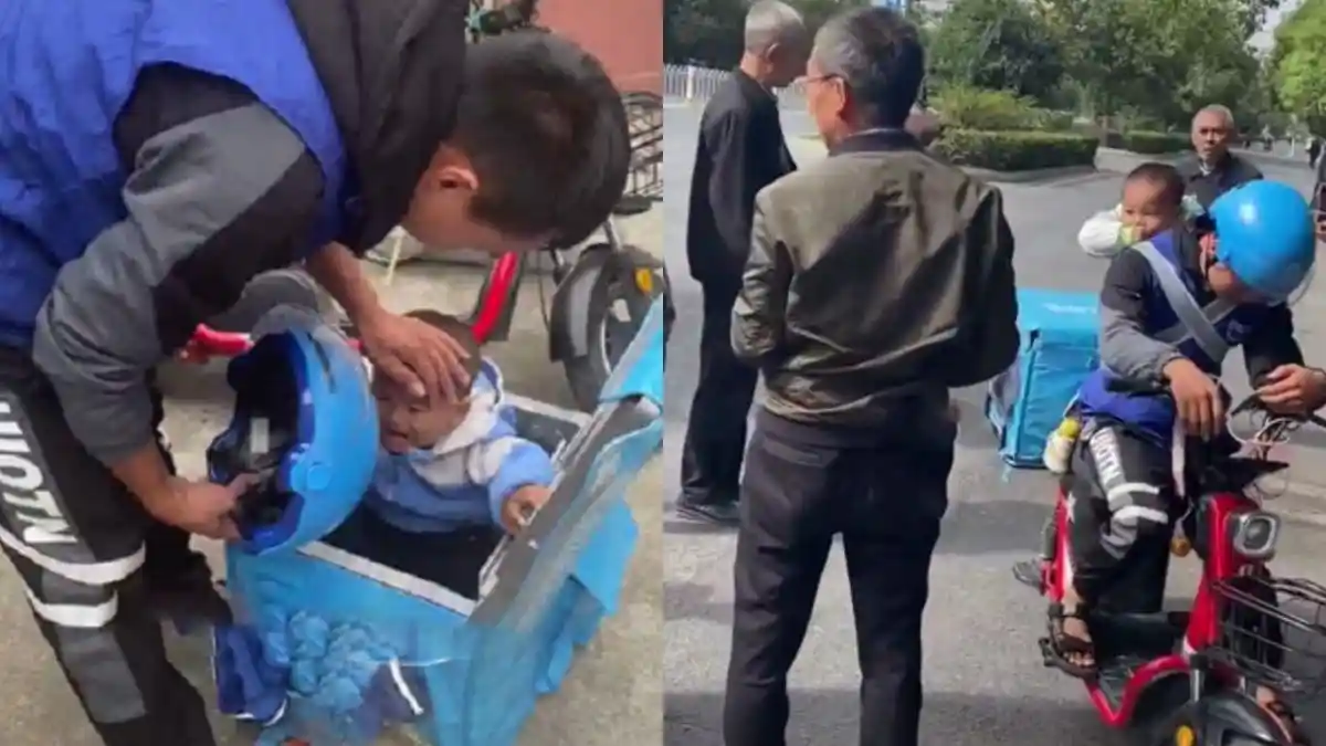 Ayah Tunggal Bawa Anaknya yang Masih 3 Tahun Kerja Jadi Kurir, Anteng Duduk di Kotak Barang