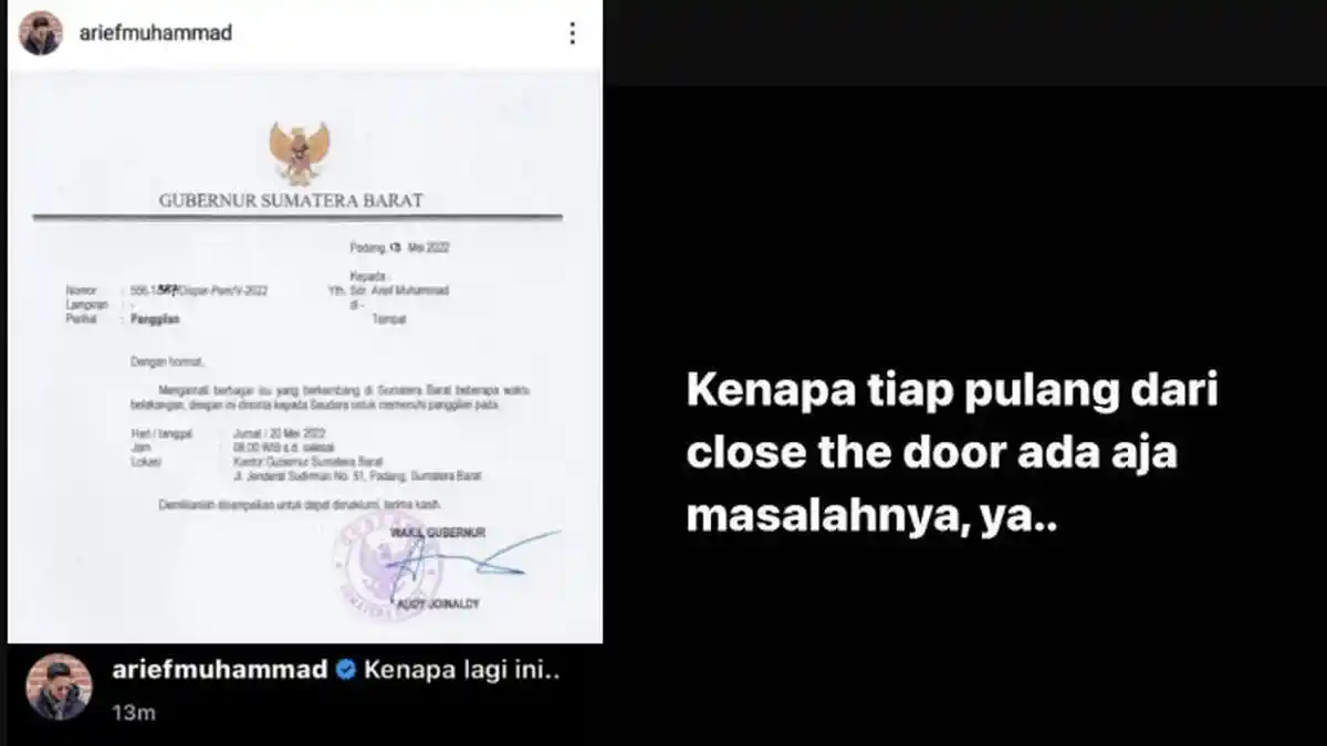 Dapat Panggilan Pemprov Sumatera Barat, Arief Muhammad Kaget : Ada Aja Masalahnya