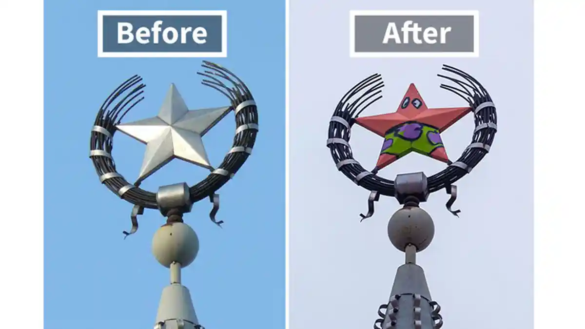Aduh Kebangetan! Vandalisme di Rusia, Simbol Kekuasaan Dicoret-coret Jadi Patrick Star