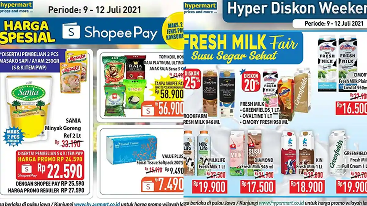 Promo JSM Hypermart TERBARU 9-12 Juli 2021, Minyak Goreng 2L Rp22.590, Roti, Susu, Snack Diskon 25%