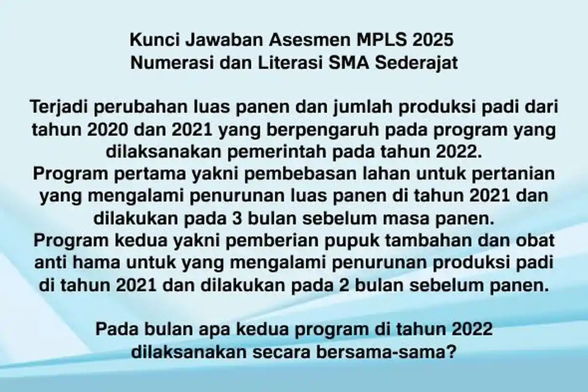 JAWABAN Terjadi Perubahan Luas Panen dan Jumlah Produksi Padi dari Tahun 2020 dan 2021, MPLS SMA