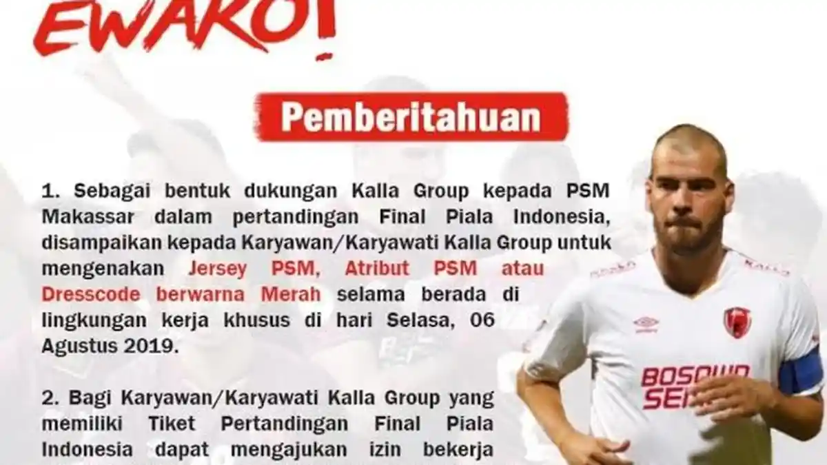 Final Piala Indonesia, Kalla Group Izinkan Karyawannya Kerja Setengah Hari