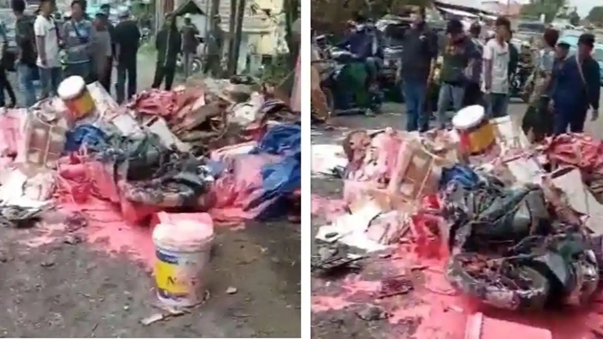 Kecelakaan Maut Truk Cat Terguling Timpa 3 Motor 1 Meninggal, Korban Berlumuran Cat