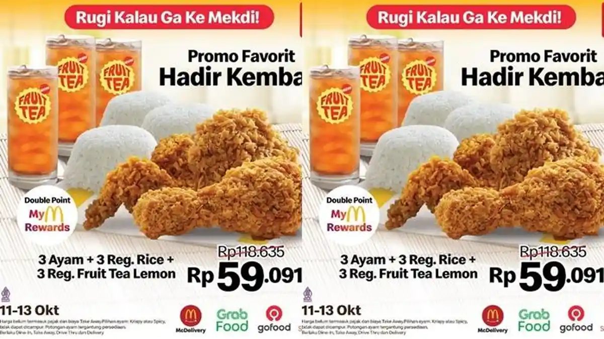 Katalog Promo McD Hari ini, Dapatkan 3 Potong Ayam, 3 Nasi dan 3 Minum hanya Rp 59.091