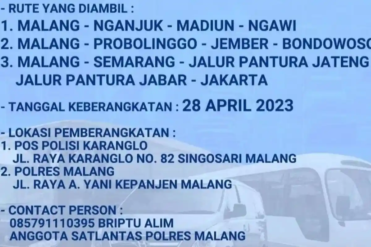 Polres Malang Sediakan Balik Mudik Gratis Bagi Warga yang Berlebaran di Malang, Ini Syaratnya