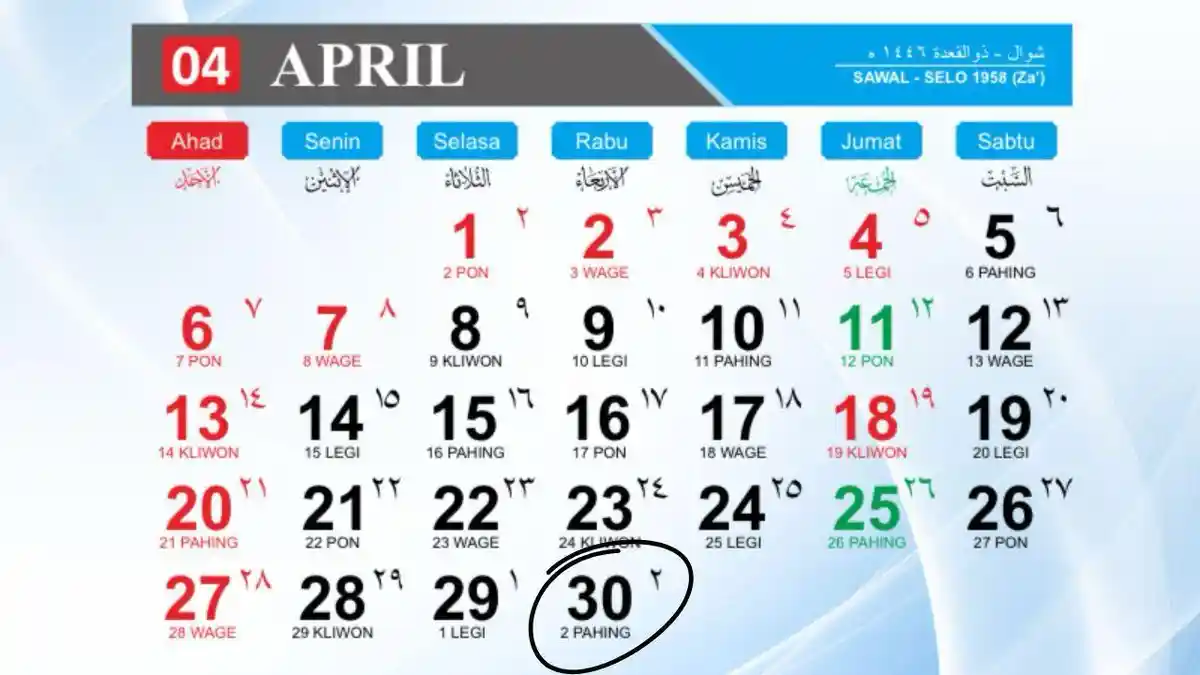 Kalender April 2025: Weton Rabu Pahing 30 April, Hari Baik untuk ...