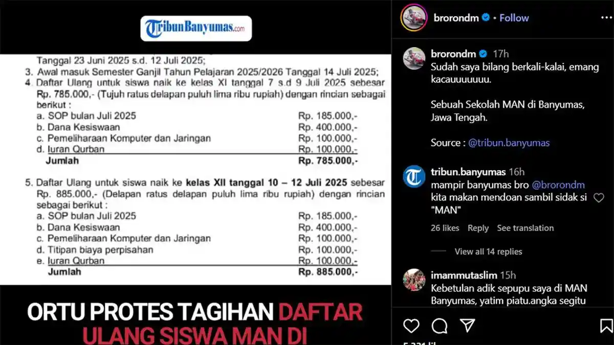 Viral Pungutan di MAN Banyumas, Bro Ron Ingatkan Ortu: Kalian Berhak Menolak!