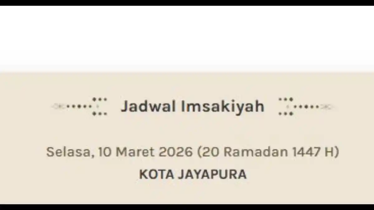Jadwal Imsakiyah Kota Jayapura Selasa, 10 Maret 2026 atau 20 Ramadan 1447 H